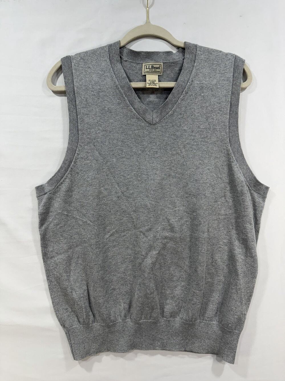 LL Bean Sweater Vest Men M Gray Cashmere Cotton VNeck Classic Golf Grandpa